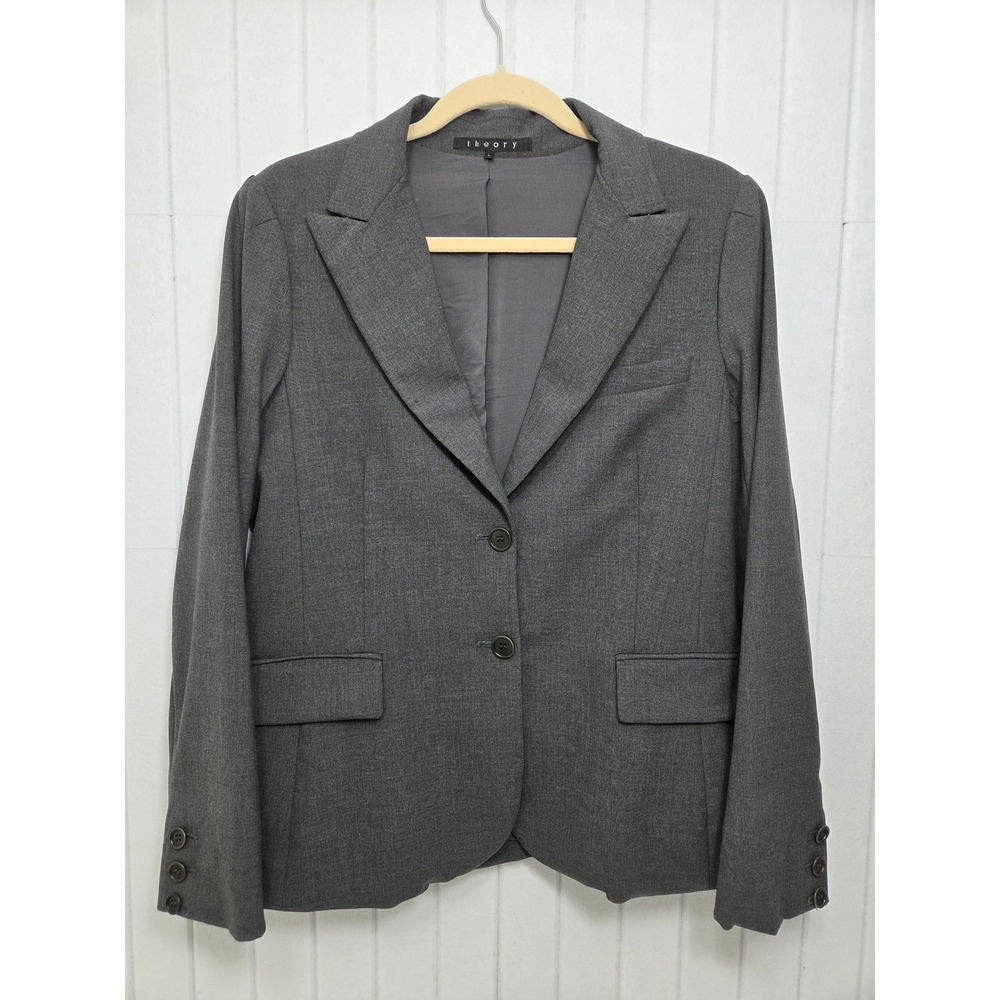 Theory Womens Charcoal Gray Two Button Tailored‎ Blazer Jacket Size L